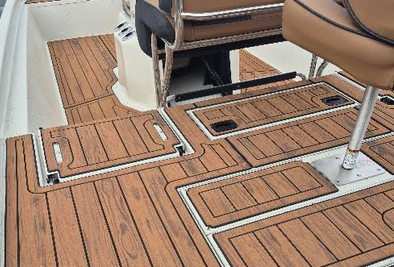 FlexDek soft underfoot boat deck flooring installed around cockpit seating