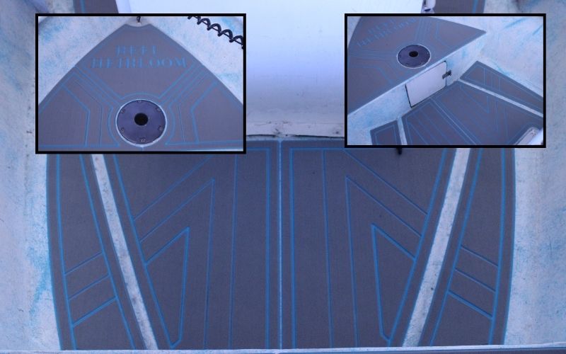 Gray over aqua-blue FlexDek custom boat decking installation